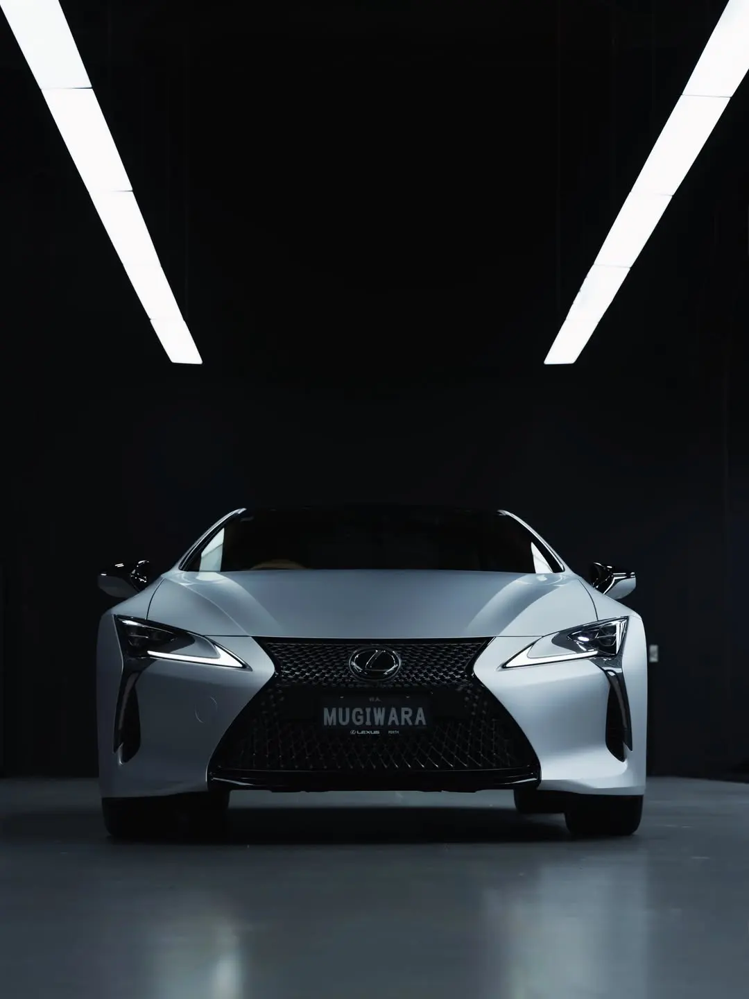 Lexus LC500, the front of the car in the showroom.