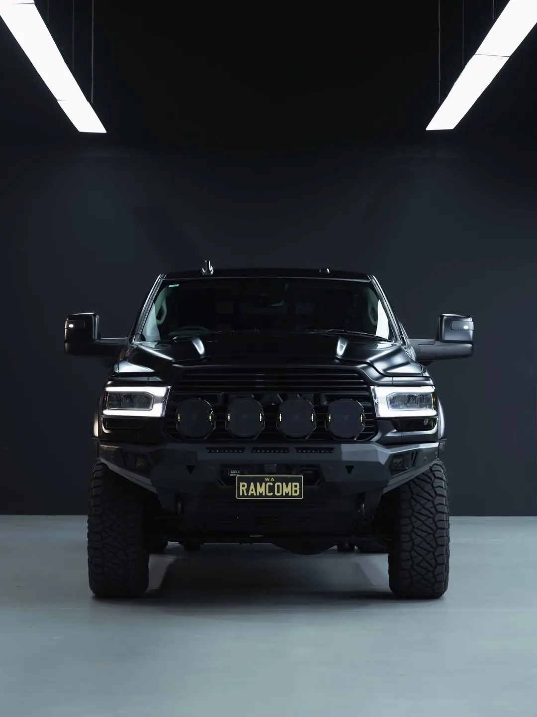 RAM 2500 Heavy Duty, the front of the truck in the showroom.