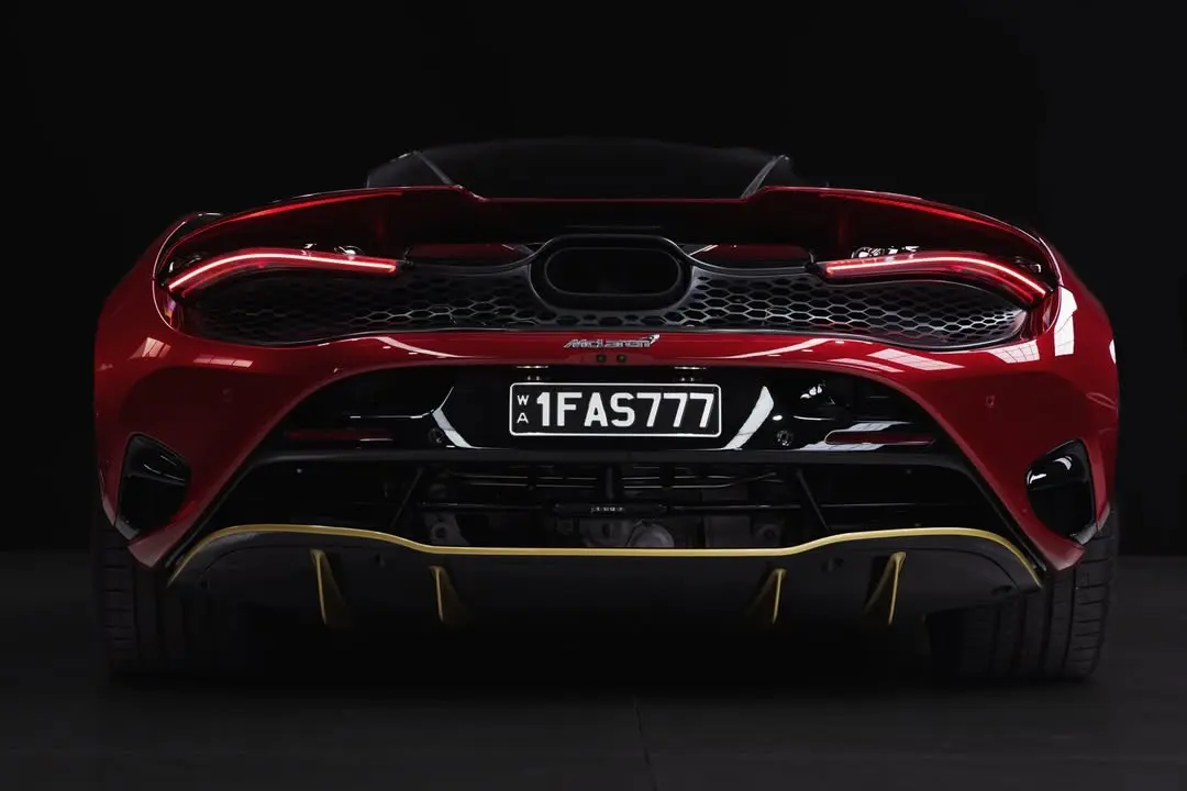 McLaren 750S, the rear of the car in the showroom.
