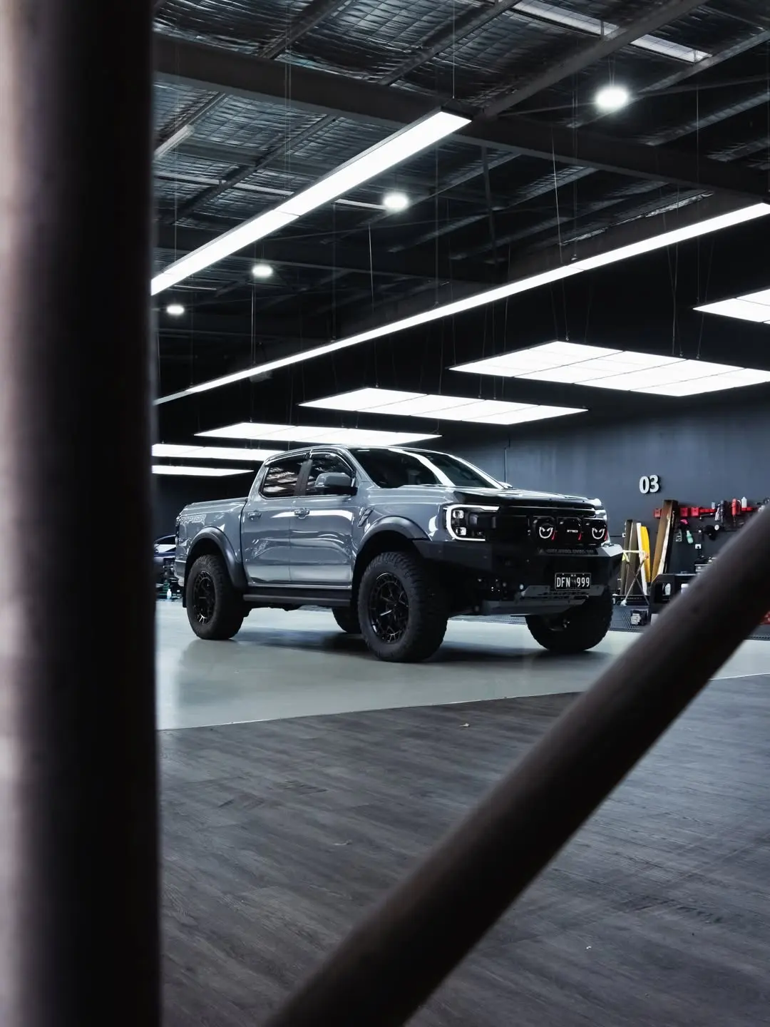 Ford Raptor, the truck in the workshop.