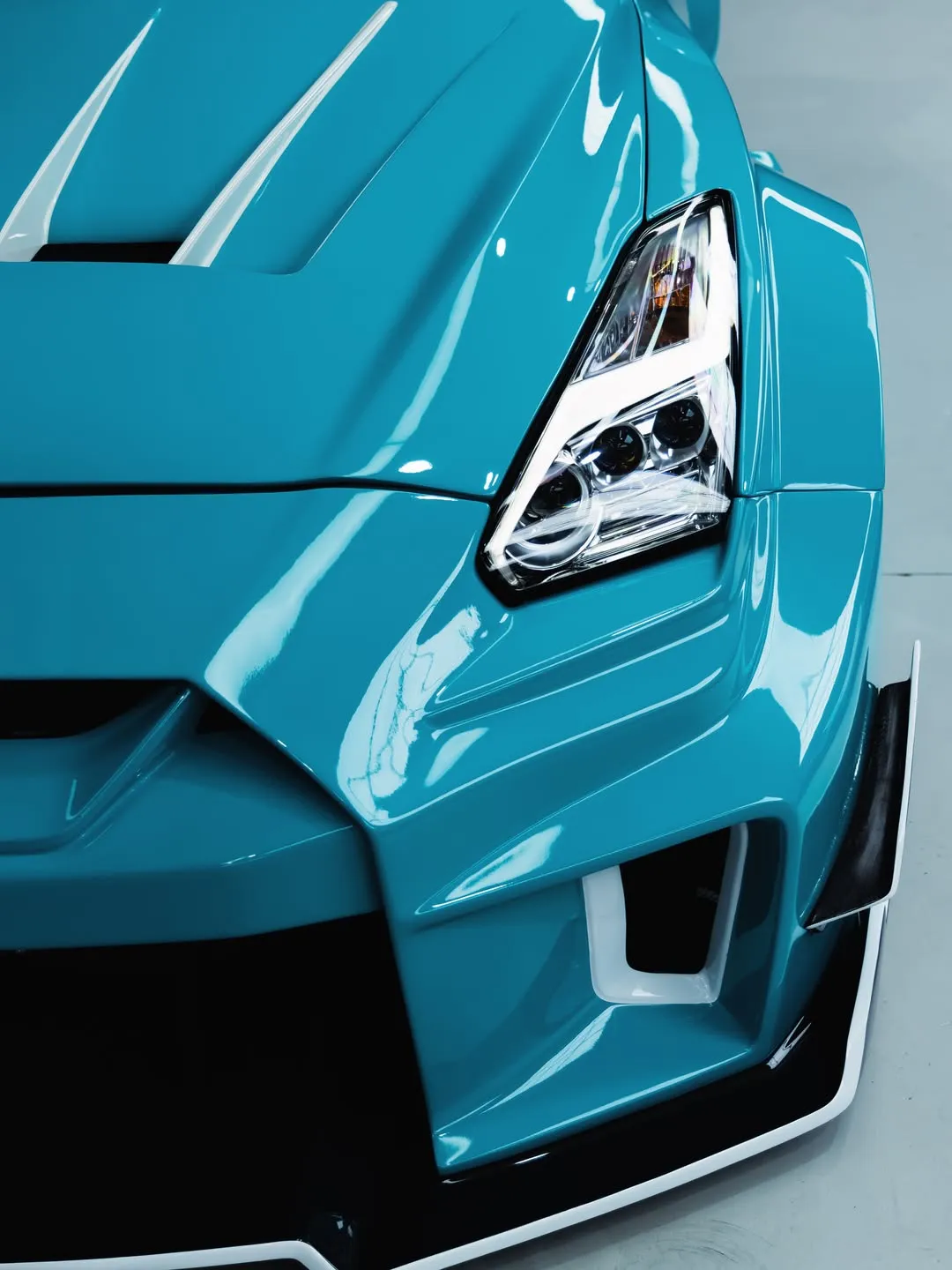 Front of a Nissan GT-R after a full colour change wrap